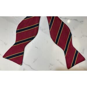 Vintage Brooks Brothers 346 100% Silk Self Tie Bowtie Bow Tie Red Yellow Striped